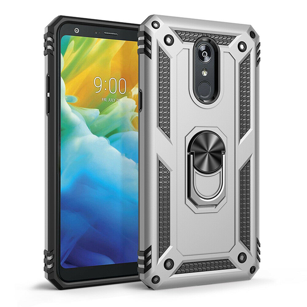 LG Stylo 5 Tech Armor RING Grip Case with Metal Plate (Silver)